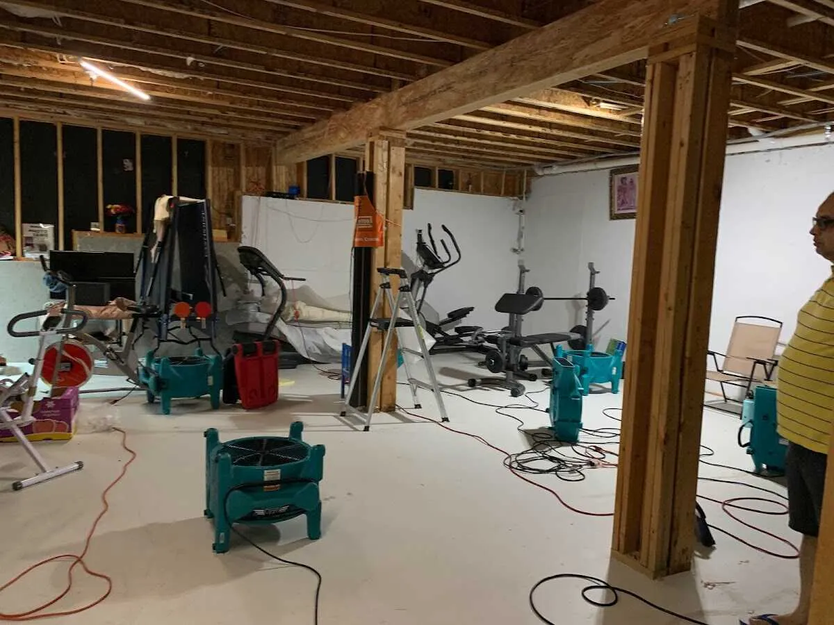 Basement drying equipment setup for Contents Cleaning & Restoration in Morrilton